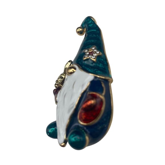Napier Gnome Pin Brooch Rhinestones Enamel Gold-Tone Holiday Christmas LOOK - Picture 6 of 10